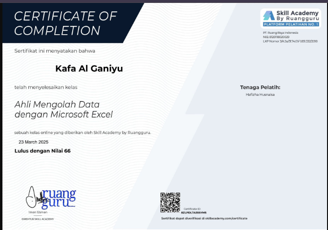 Sertifikat Expert in Data Management with Microsoft Excel